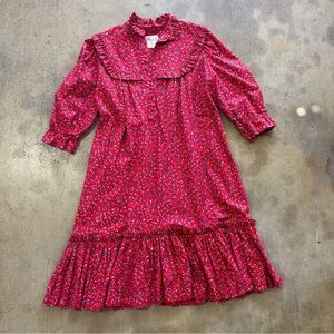 Vintage Hilda Hawaii Red Floral Ruffle MuuMuu Prairie House Dress 1970’s 1980’s